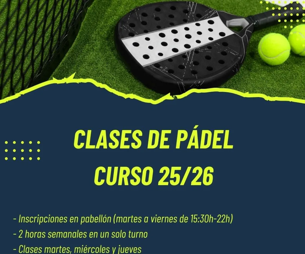 Cartel informativo para inscribirse a las clases de pádel del Ayuntamiento de Calatorao curso 25/26